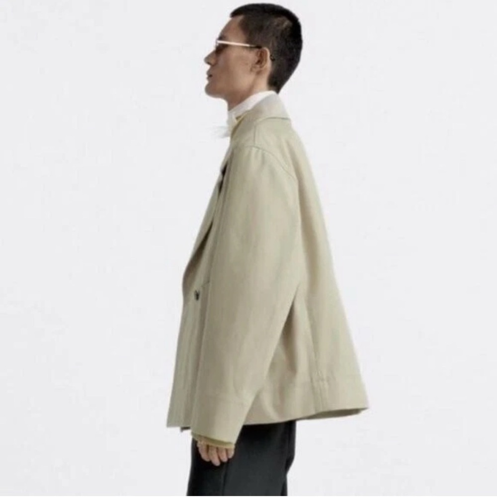 Zara Man Edition Short Trench Coat Jacket 100% Cotton Khaki Tan Medium - Picture 2 of 11